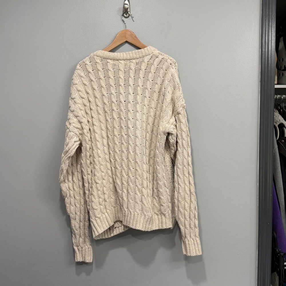Lion Crafters Vintage Fisherman Cable Knit Cardigan Sweater Cream USA Made L - Picture 4 of 6